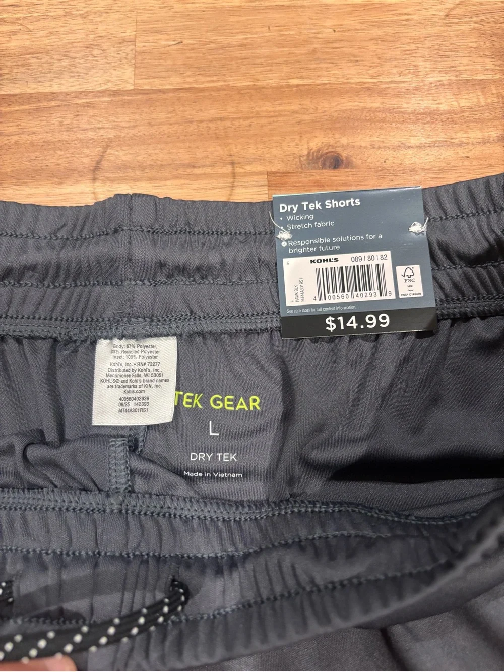 Kohl's Tek Gear Men's Charcoal Athletic Shorts SZ L NWT.